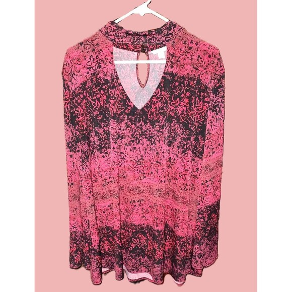 Cato Tops - Cato Pink and Black Floral Tunic Top